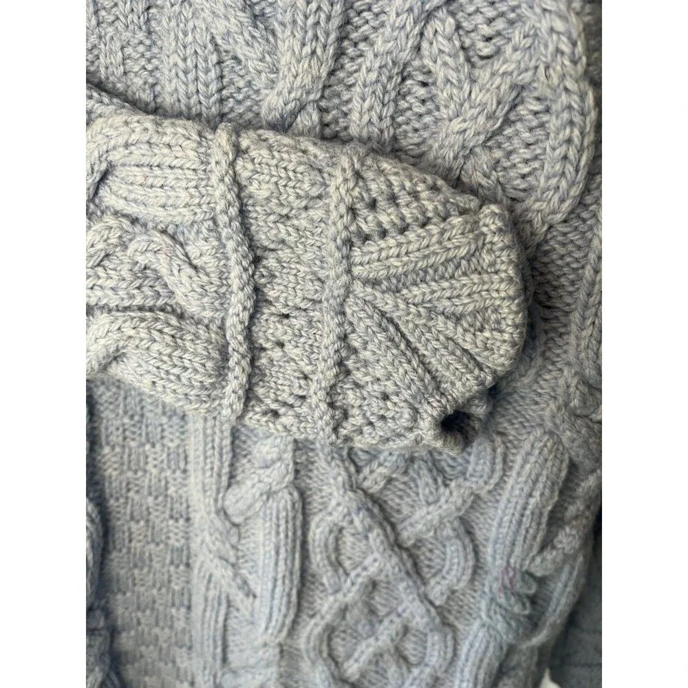 Aran Crafts Women’s Blue Sweater Merino Wool Ireland Cable Zip Hooded Sz Small - Picture 5 of 8